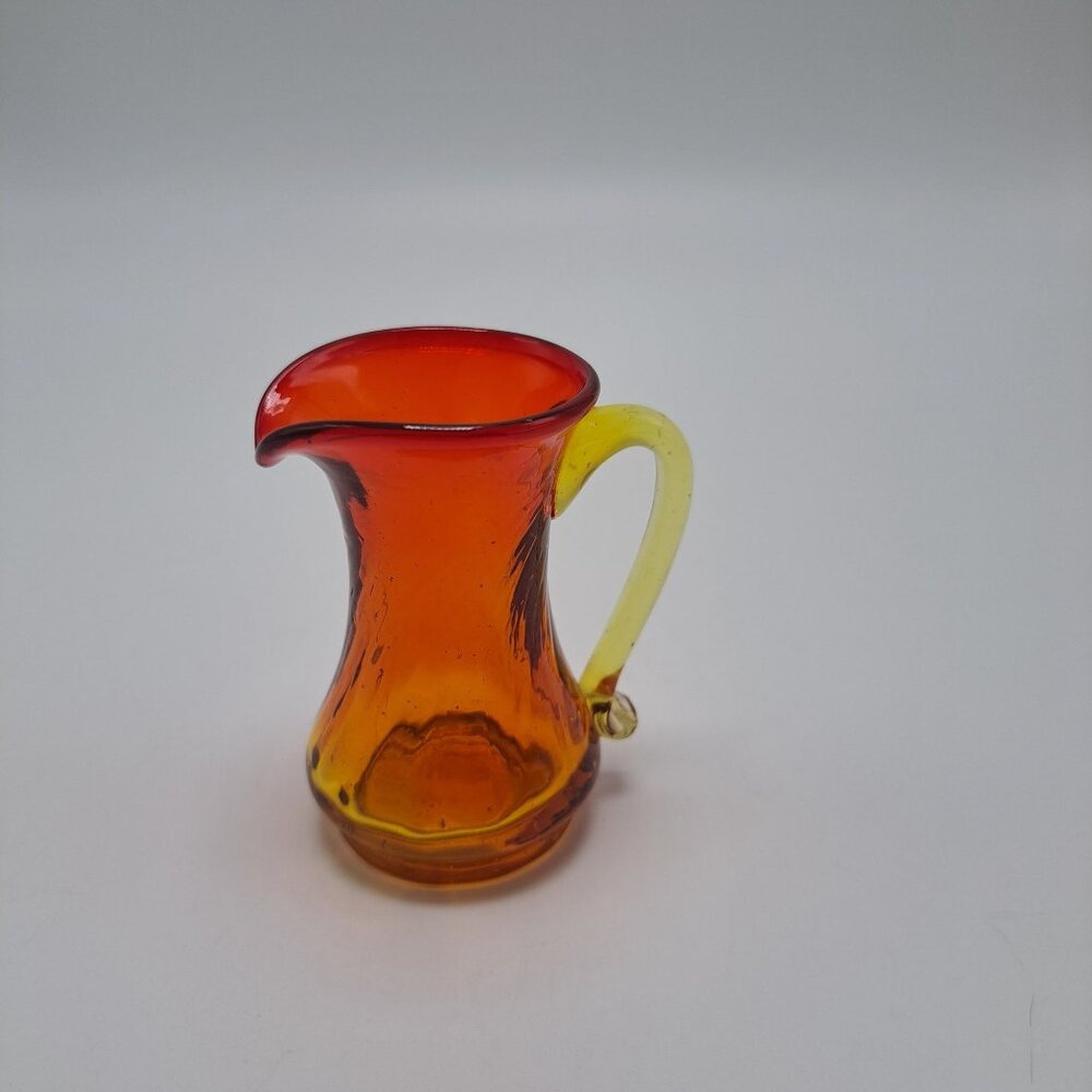 Pilgrim Hand Blown Swirl Glass Vase Pitcher With Applied Handle Amberina Vintage